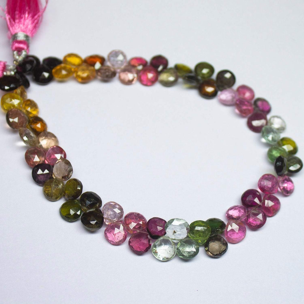 Multi Tourmaline Faceted Heart Drop Briolette Spacer Loose Gemstone Beads 9" 6mm - Jalvi & Co.