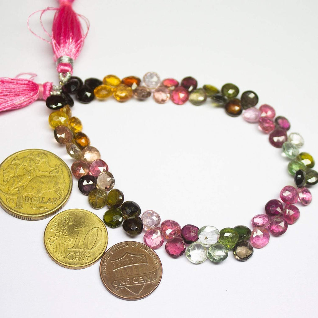 Multi Tourmaline Faceted Heart Drop Briolette Spacer Loose Gemstone Beads 9" 6mm - Jalvi & Co.