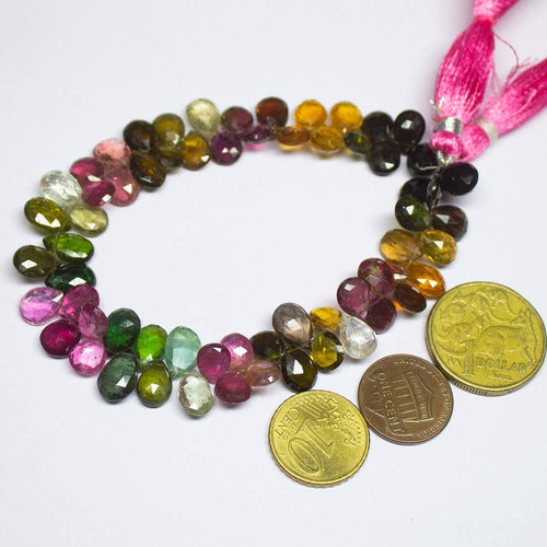 Multi Tourmaline Faceted Pear Drop Briolette Loose Gemstone Beads 4