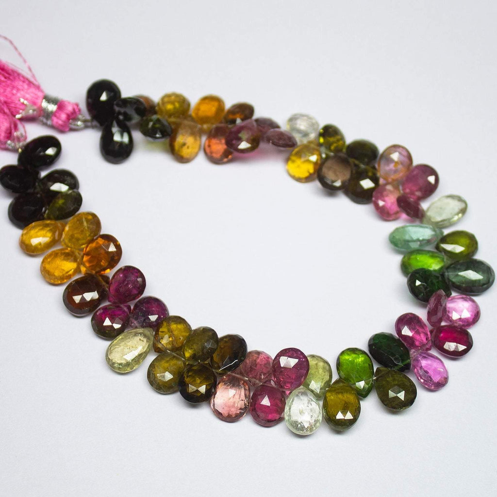 Multi Tourmaline Faceted Pear Drop Briolette Loose Gemstone Beads 4" 9mm 11mm - Jalvi & Co.