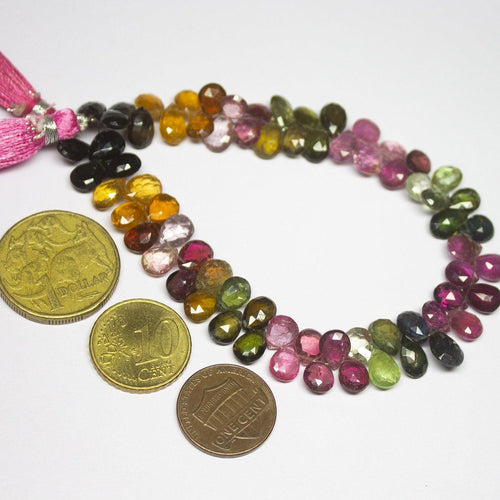 Multi Tourmaline Faceted Pear Drop Briolette Loose Gemstone Beads 8