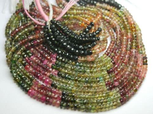 Multi Tourmaline Faceted Rondelle Gemstone Loose Spacer Beads Strand 5