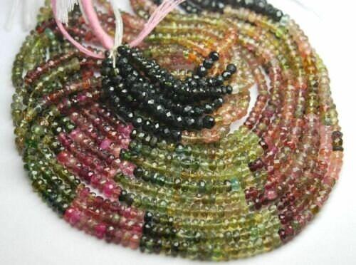 Multi Tourmaline Faceted Rondelle Gemstone Loose Spacer Beads Strand 5