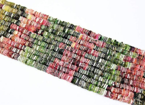 Multi Tourmaline Smooth Square Heishi Cube Loose Gemstone Beads Strand 5mm 8