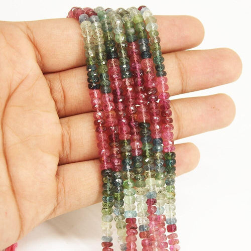 Multi Watermelon Tourmaline Faceted Rondelle Gemstone Loose Beads Strand 13