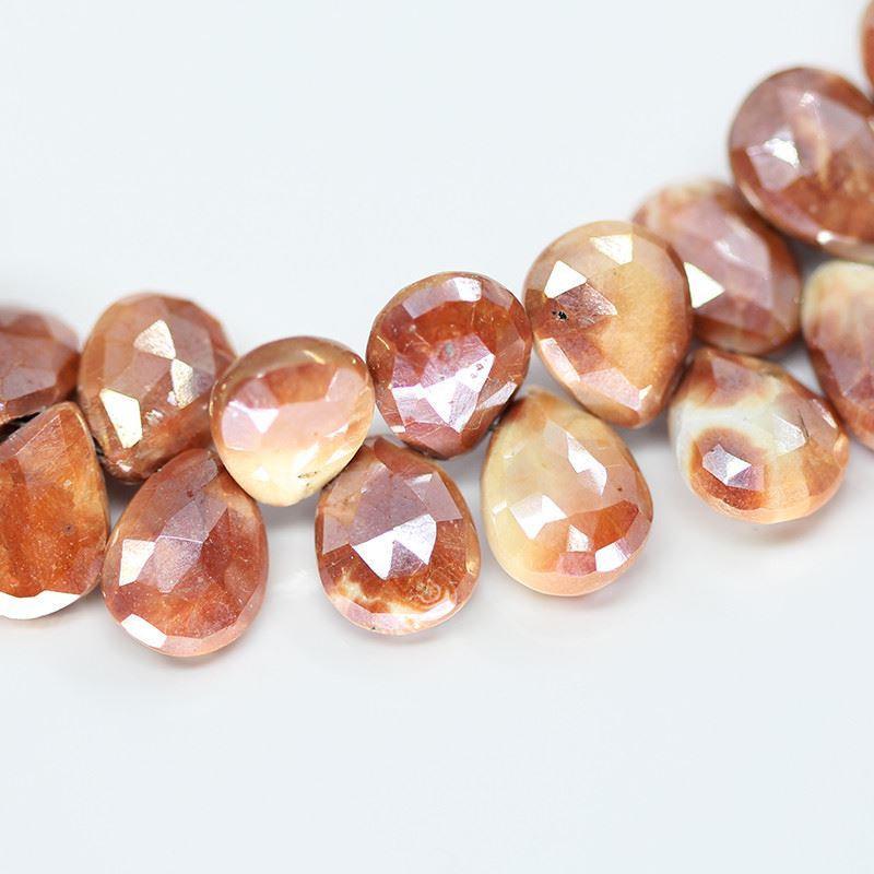 Mystic Bi Color Prehnite Faceted Pear Drop Loose Gemstone Beads 8mm 10mm 4" - Jalvi & Co.
