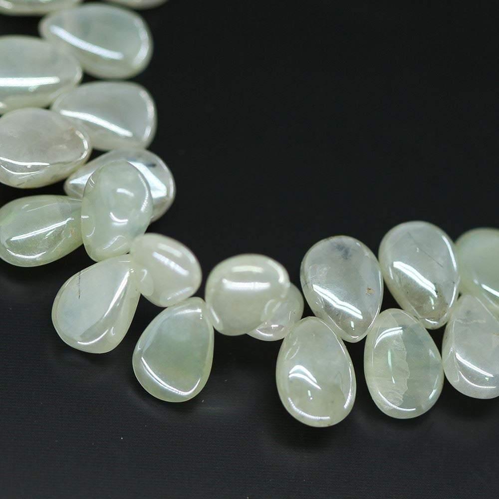 Mystic Green Silver Prehnite Smooth Pear Drop Loose Gemstone Beads 9mm 10mm 4" - Jalvi & Co.