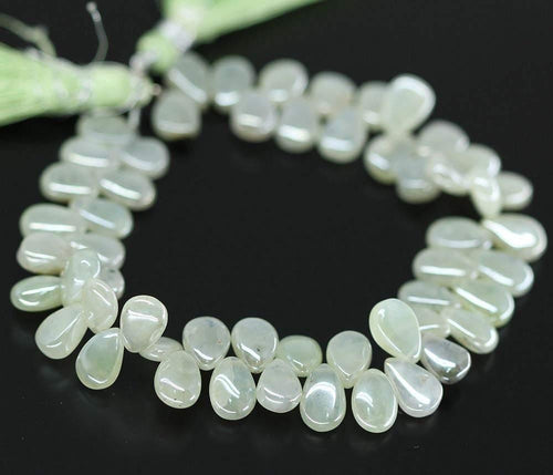 Mystic Green Silver Prehnite Smooth Pear Drop Loose Gemstone Beads 9mm 10mm 4