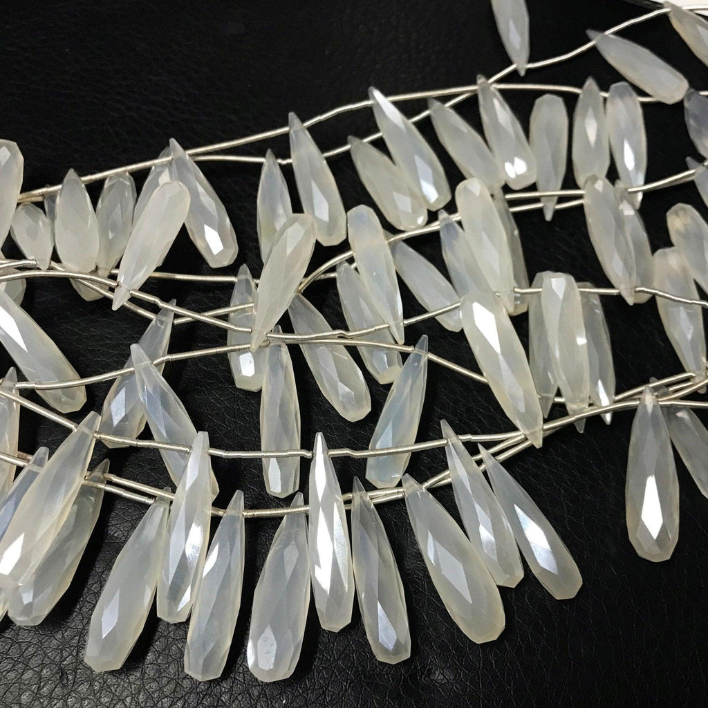 Mystic White Chalcedony Faceted Briolette Tear Drop Gemstone Beads 7" 20mm 30mm - Jalvi & Co.