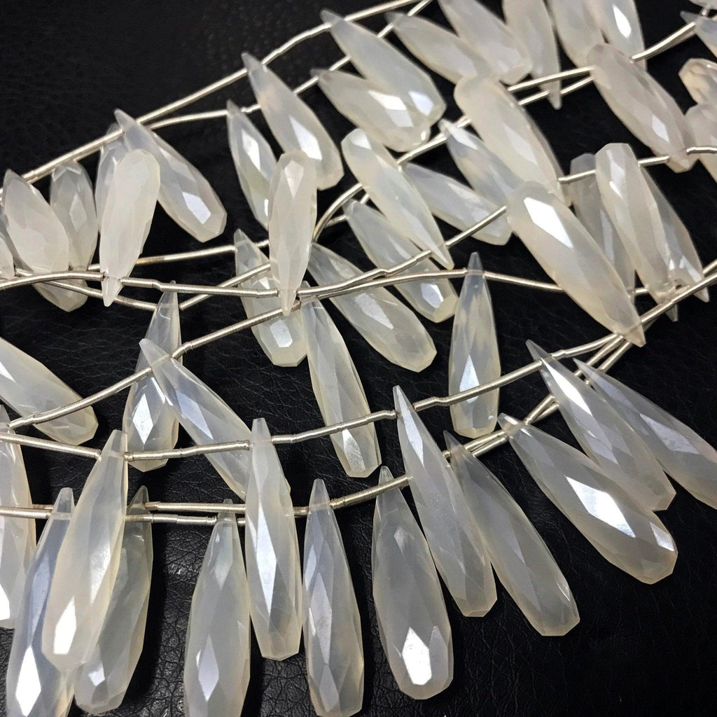 Mystic White Chalcedony Faceted Briolette Tear Drop Gemstone Beads 7" 20mm 30mm - Jalvi & Co.