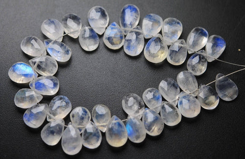 Natuarl Blue Flashy Rainbow Moonstone Faceted Pear Drop Briolette Beads 2pc 10mm 1 Matching Pair - Jalvi & Co.