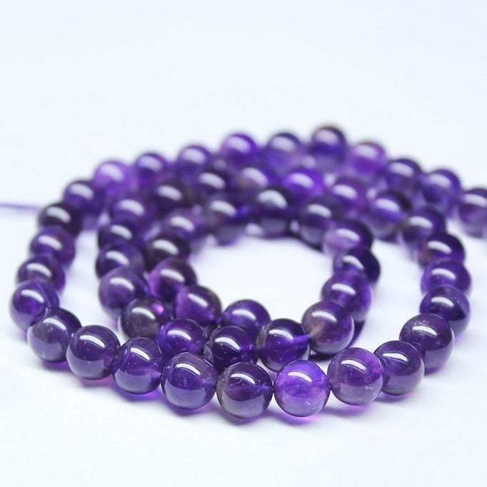 Natural AA Purple Amethyst Smooth Round Ball Loose Gemstone Beads Strand 14" 6mm - Jalvi & Co.