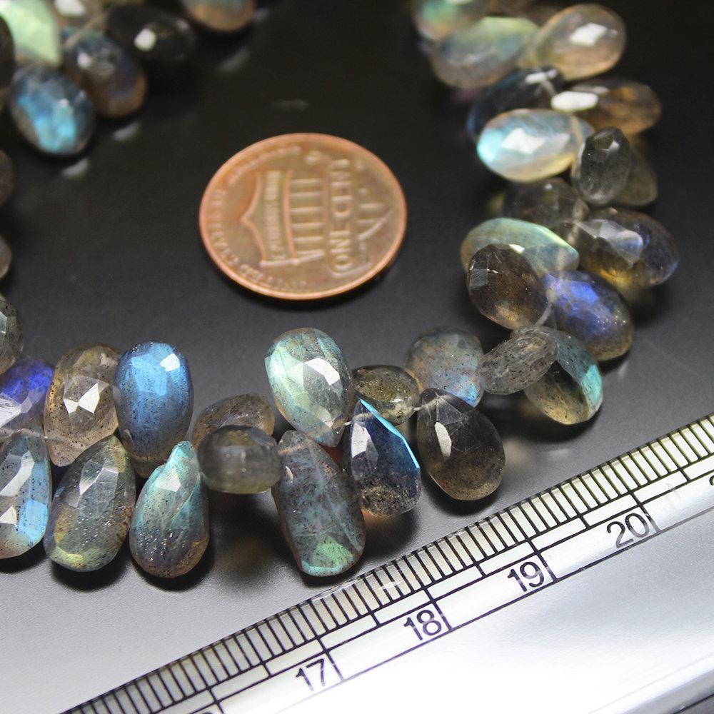 Natural AAA Blue Fire Labradorite Faceted Pear Drop Briolette Beads 8" 7mm 10mm - Jalvi & Co.