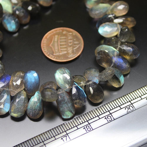 Natural AAA Blue Fire Labradorite Faceted Pear Drop Briolette Beads 8