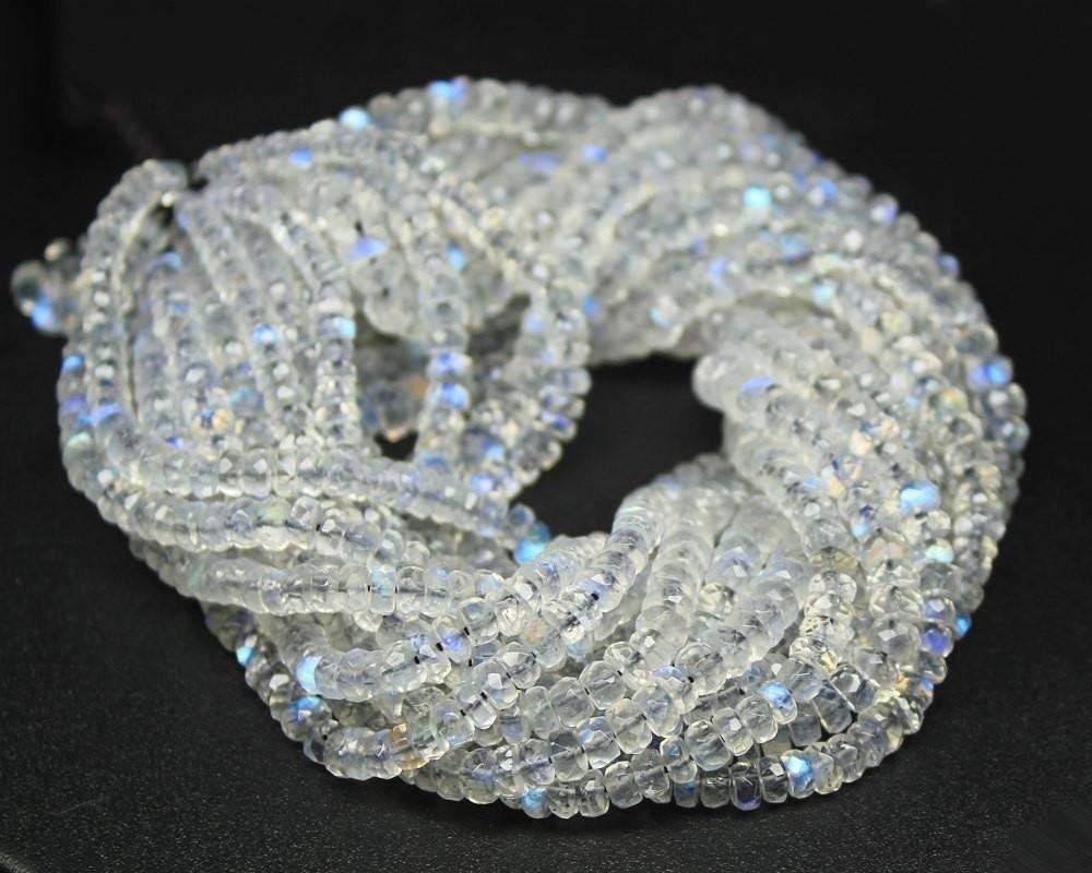 Natural African Ceylon Moonstone Faceted Rondelle Loose Beads Strand 14" 4.5mm - Jalvi & Co.