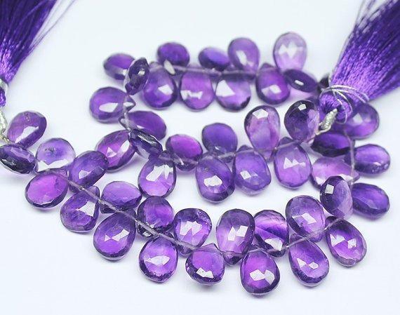 Natural African Purple Amethyst Faceted Pear Drop Gemstone Beads 8" 11mm 12mm - Jalvi & Co.