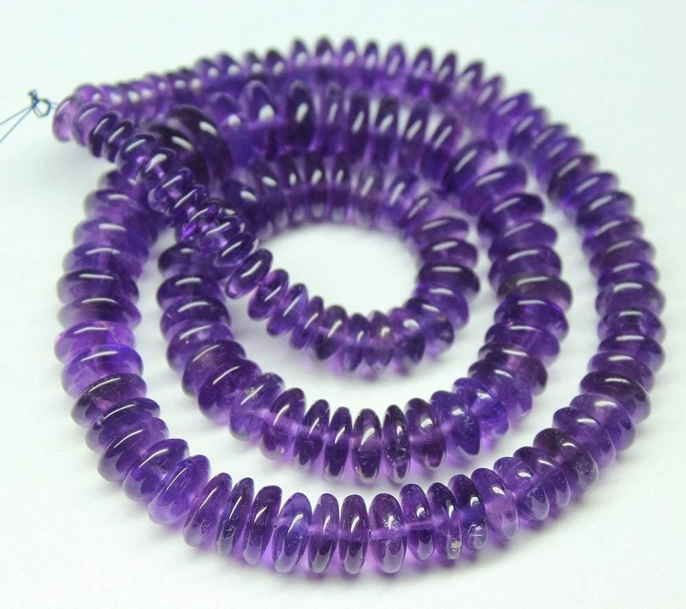 Natural African Purple Amethyst Smooth Rondelle Beads Loose Strand 10mm 5mm 16" - Jalvi & Co.