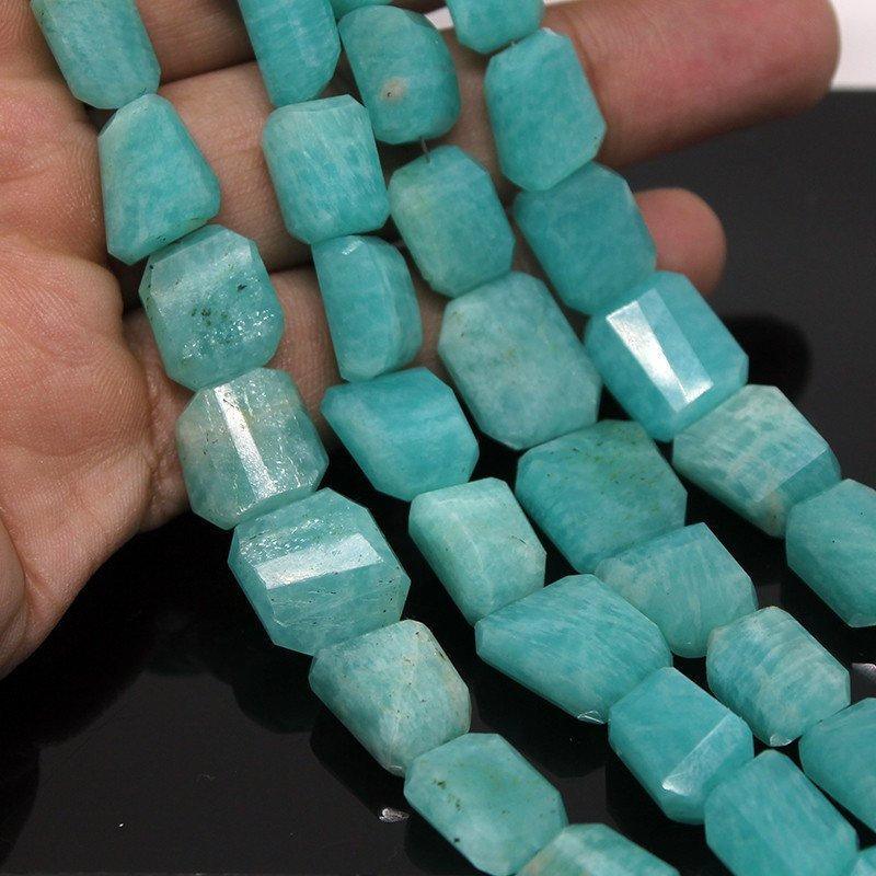 Natural Amazonite Gemstone Tumble Nugget Faceted Craft Beads Strand 10mm 14mm 8" - Jalvi & Co.