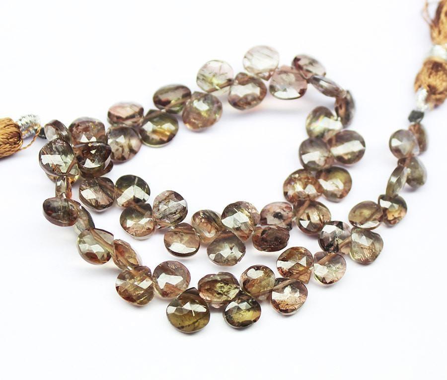 Natural Andalusite Faceted Heart Drop Loose Briolette Beads Strand 8" 7mm 8mm - Jalvi & Co.