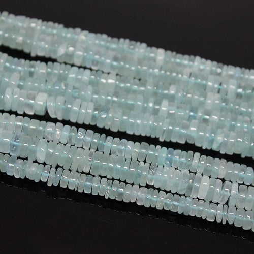 Natural Aqua Aquamarine Smooth Tyre Wheel Beads 5mm 6.5mm 6inches - Jalvi & Co.