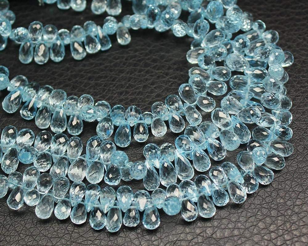 Natural Aqua Blue Aquamarine Faceted Teardrop Beads 5mm 6mm 8inches - Jalvi & Co.