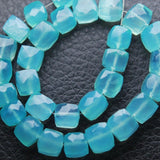 Natural Aqua Chalcedony Faceted Box Square Beads 8mm 8.5mm 9inches