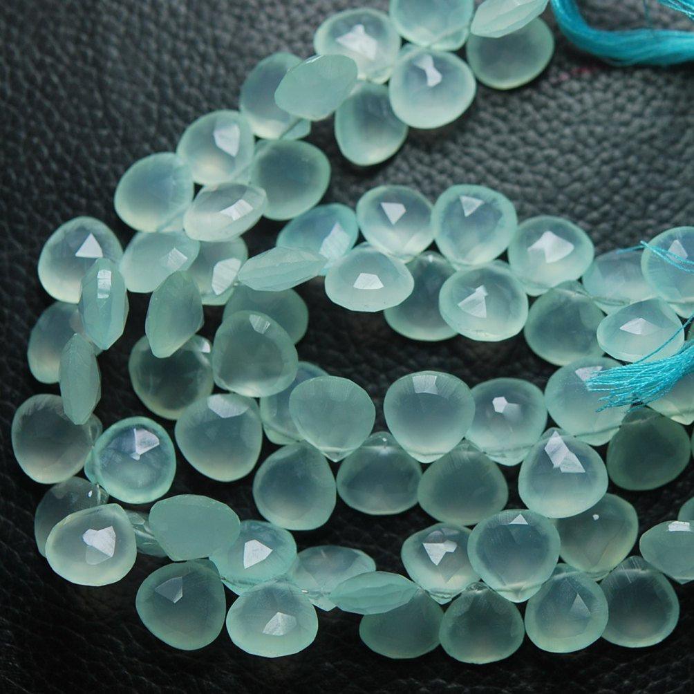 Natural Aqua Chalcedony Faceted Heart Briolette Gemstone Loose Beads 8" 8mm - Jalvi & Co.