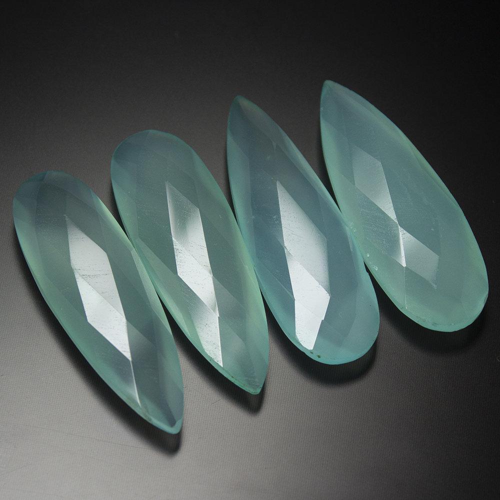 Natural Aqua Chalcedony Faceted Pear Drop Beads 45x15mm 2pc - Jalvi & Co.