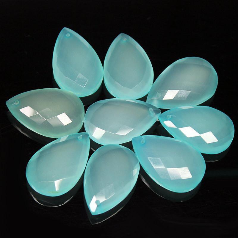 Natural Aqua Chalcedony Faceted Pear Drop Briolette Side Drill Beads 2pc 25x15mm - Jalvi & Co.