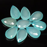 Natural Aqua Chalcedony Faceted Pear Drop Briolette Side Drill Beads 2pc 25x15mm