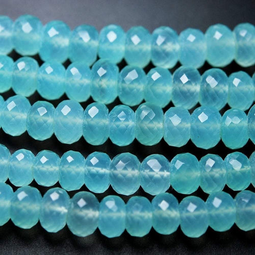 Natural Aqua Chalcedony Faceted Rondelle Beads 8mm 9mm 9inches - Jalvi & Co.