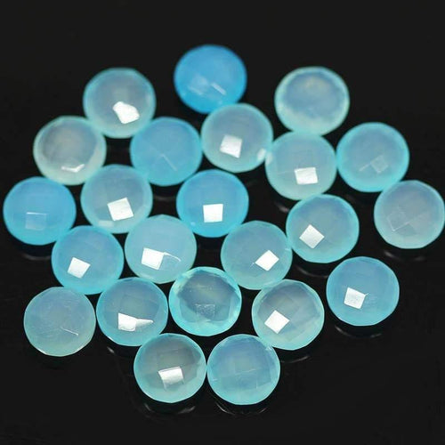 Natural Aqua Chalcedony Faceted Round Beads 10mm 10pc - Jalvi & Co.