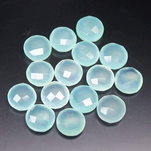 Natural Aqua Chalcedony Faceted Round Loose Gemstone Beads 10mm 10pc - Jalvi & Co.