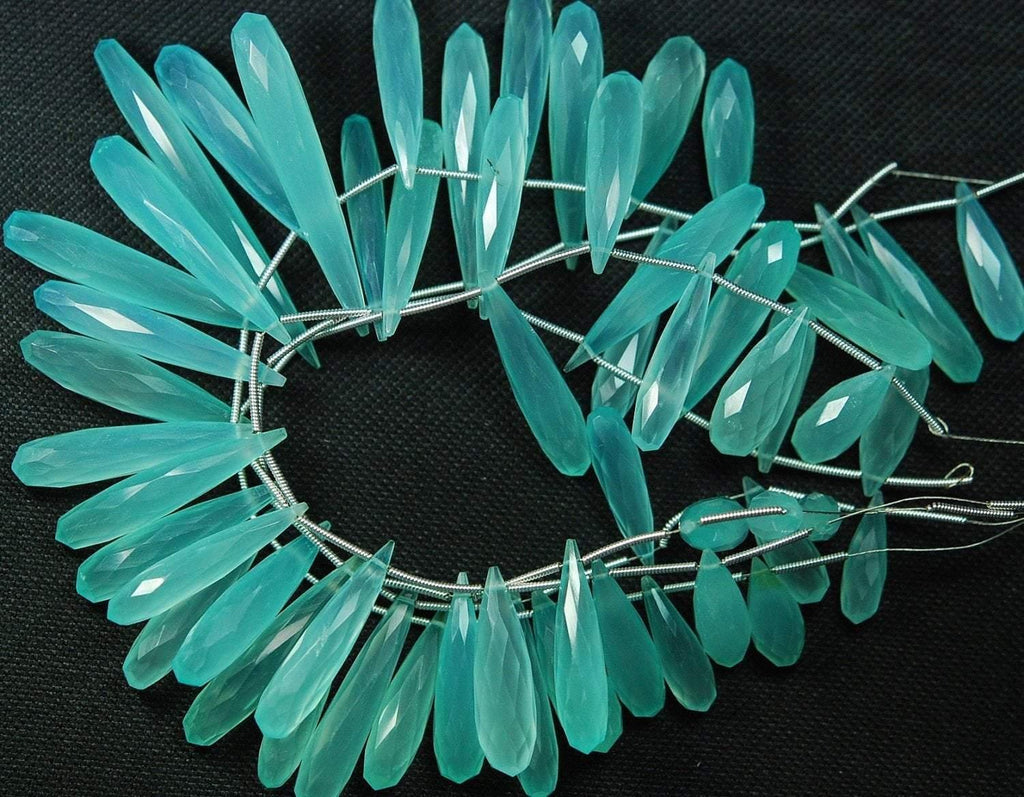 Natural Aqua Chalcedony Faceted Tear Drop Beads 27mm 30mm 8inches - Jalvi & Co.