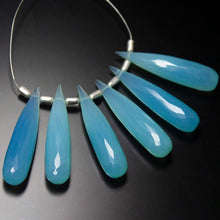 Load image into Gallery viewer, Natural Aqua Chalcedony Faceted Tear Drop Beads 30x7mm 6pc - Jalvi &amp; Co.