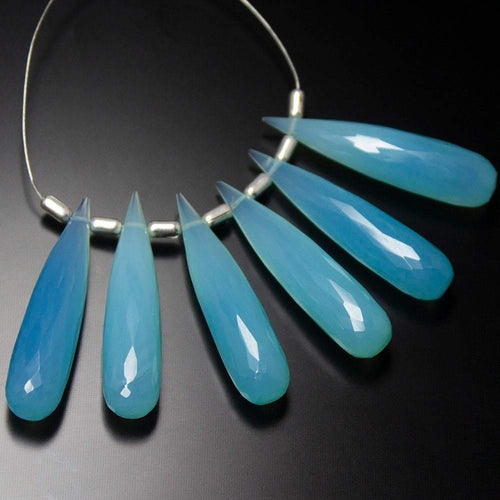 Natural Aqua Chalcedony Faceted Tear Drop Beads 30x7mm 6pc - Jalvi & Co.