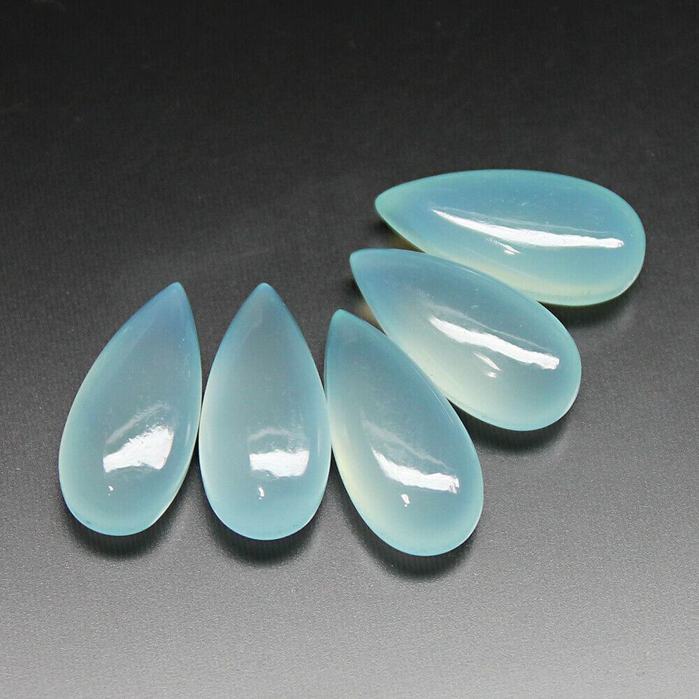 Natural Aqua Chalcedony Smooth Tear Drop Beads 15x7.5mm 4pc - Jalvi & Co.