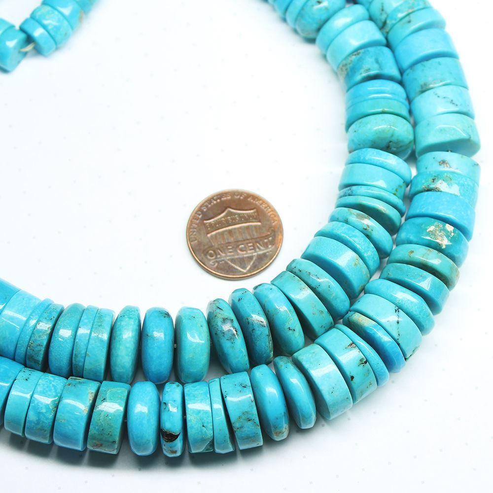 Natural Arizona Blue Turquoise Smooth Spacer Wheel Beads Strand 14" 9mm 15mm - Jalvi & Co.