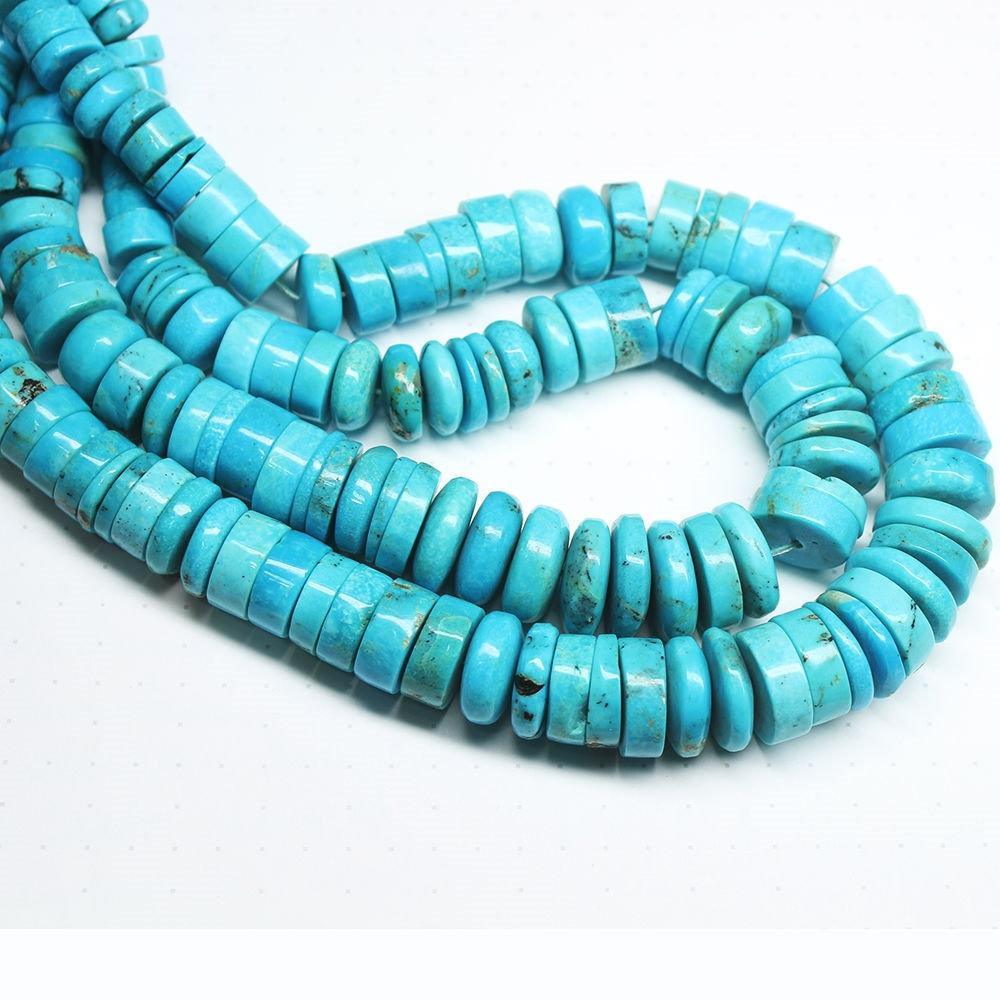 Natural Arizona Blue Turquoise Smooth Spacer Wheel Beads Strand 14" 9mm 15mm - Jalvi & Co.