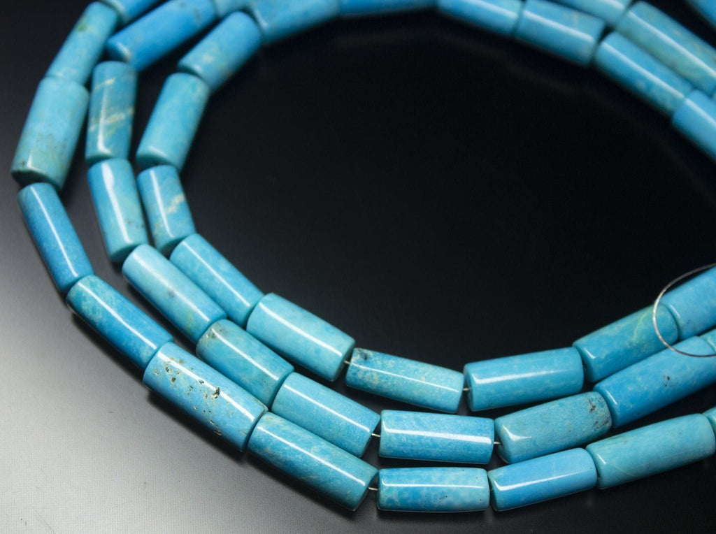 Natural Arizona Turquoise Smooth Round Tube Gemstone Beads 11.5" 7mm 17mm - Jalvi & Co.