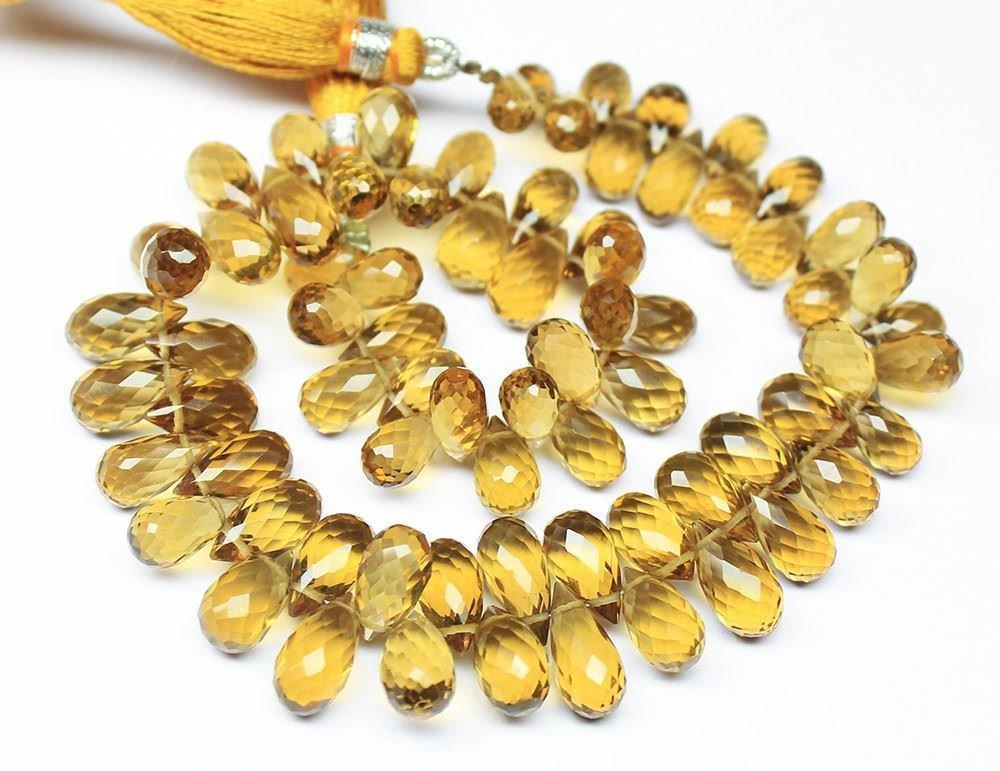 Natural Beer Quartz Faceted Briolette Tear Drop Gemstone Loose Beads 7mm 19mm 7" - Jalvi & Co.