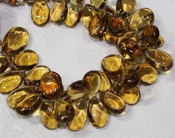 Natural Beer Quartz Smooth Polished Pear Drop Briolette Beads 4" 16mm 17mm 19pc - Jalvi & Co.