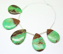 Load image into Gallery viewer, Natural Bi Chrysoprase Long Smooth Pear Drops Briolette Beads 5pc 31mm 35mm - Jalvi &amp; Co.