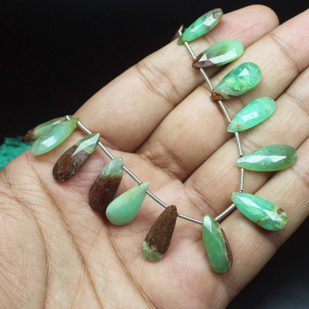 Natural Bi Color Chrysoprase Faceted Pear Drop Beads 17.5mm 20.5mm 8inches - Jalvi & Co.