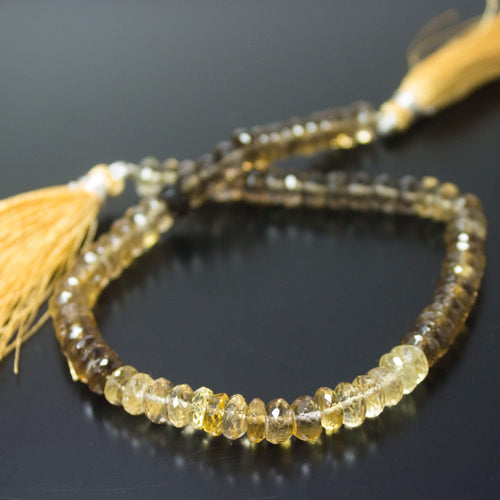 Natural Bi Color Lemon Quartz Faceted Rondelle Beads 6.5mm 10inches - Jalvi & Co.