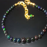 Natural Black Ethiopian Opal Smooth Round Bracelet 4mm 7mm 7.5inches