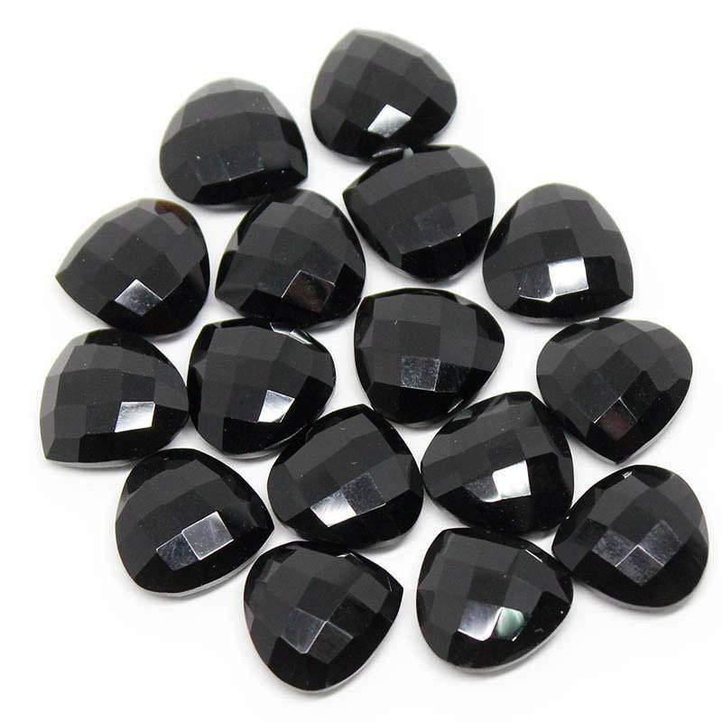 Natural Black Onyx Faceted Heart Briolette Front Drilled Loose Beads 2pc 14mm - Jalvi & Co.