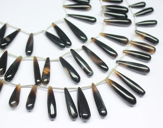 Natural Black Onyx Faceted Tear Drop Beads 23mm 33mm 8inches - Jalvi & Co.