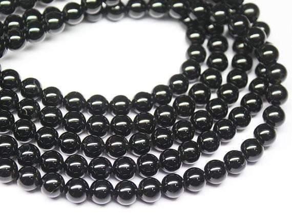 Natural Black Onyx Smooth Round Ball Loose Gemstone Beads Strand 15" 41pc 10mm - Jalvi & Co.