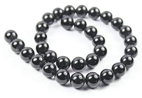 Natural Black Onyx Smooth Round Ball Loose Gemstone Beads Strand 15" 41pc 10mm - Jalvi & Co.